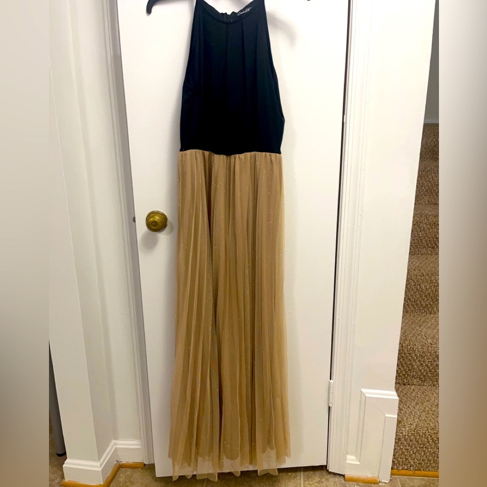 Elegant Black and Gold Halter Dress